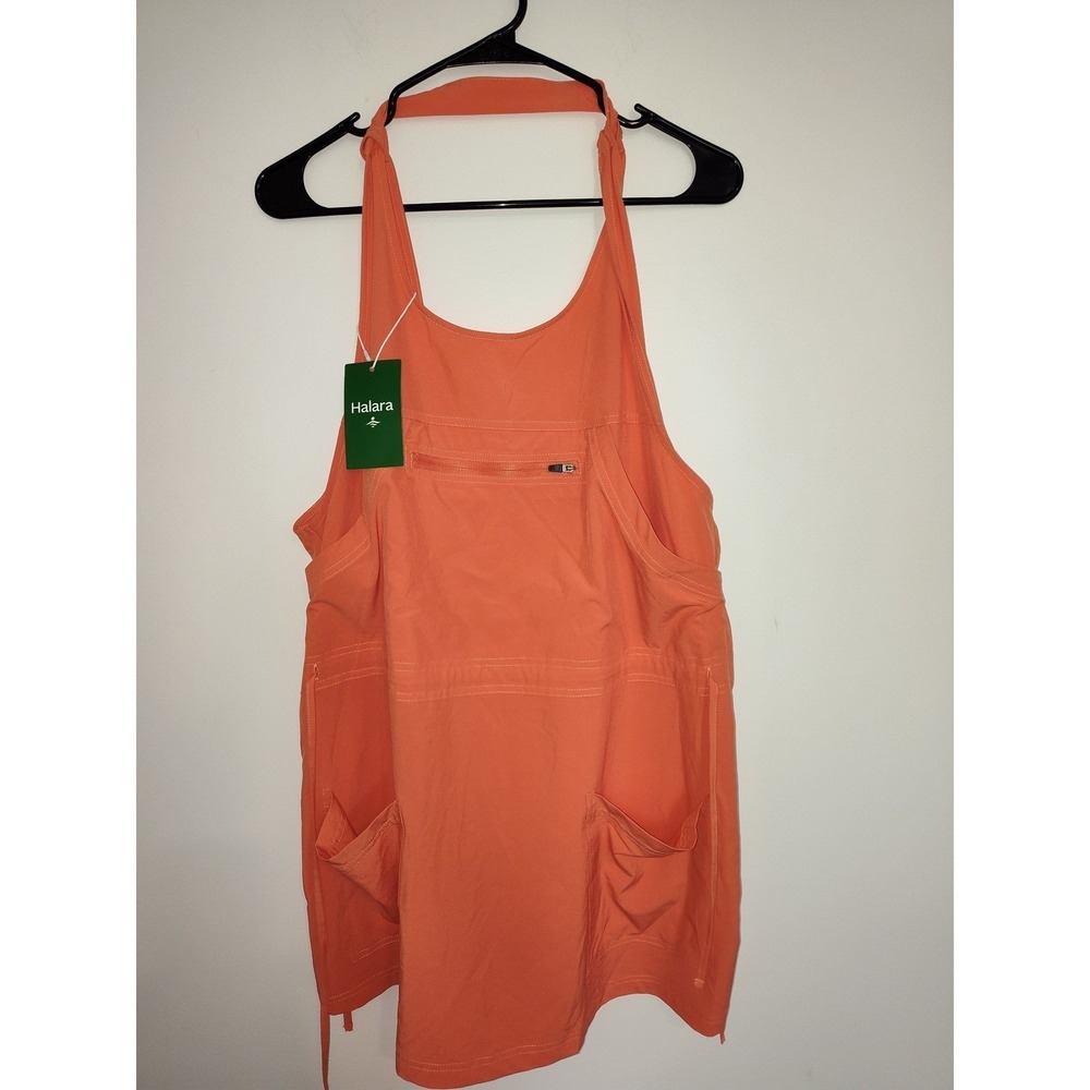 Halara‎ Orange Halter Active Dress Zipper Pockets Drawstring Waist Womens Small